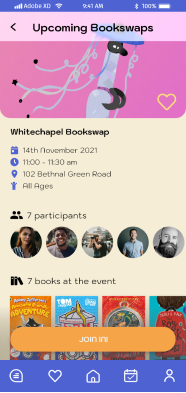 event screen where there is a character image as event image and the book swap details