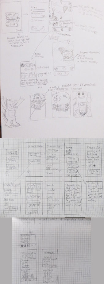 sketches to define the app wireframes
