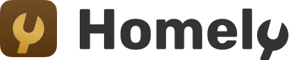 Homely Logo with App Icon consisting in a grey wrench on brown background