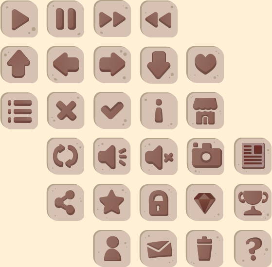 Cartoony icons with brown colours