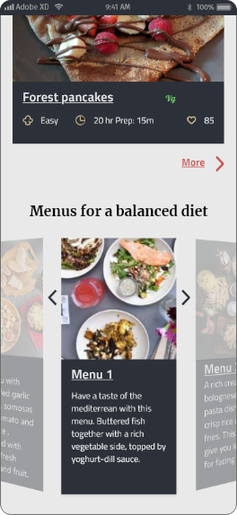 the second part of the home screen has some recipes and at the end some menus