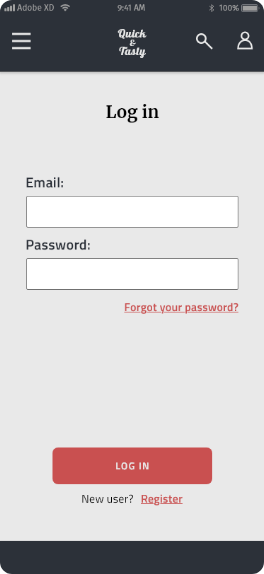 the login screen with an input field for email and one for the password