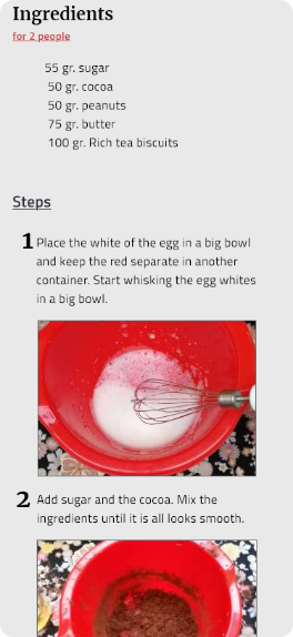 screen showing the second part of the recipe page.